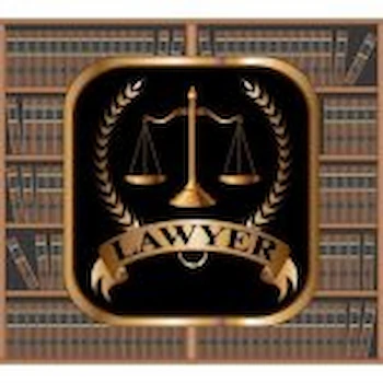 Lawyer emblem with justice scale on bookshelf background for legal services in truck accidents.