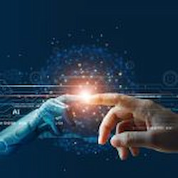 Human and robotic hand reaching out with glowing connection, symbolizing advanced AI like gpt66x